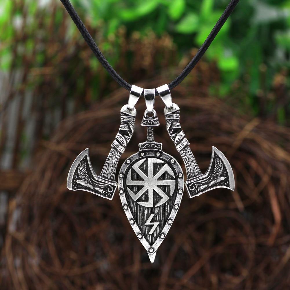 Viking Battle Axes And Shield Necklace - Wyvern's Hoard