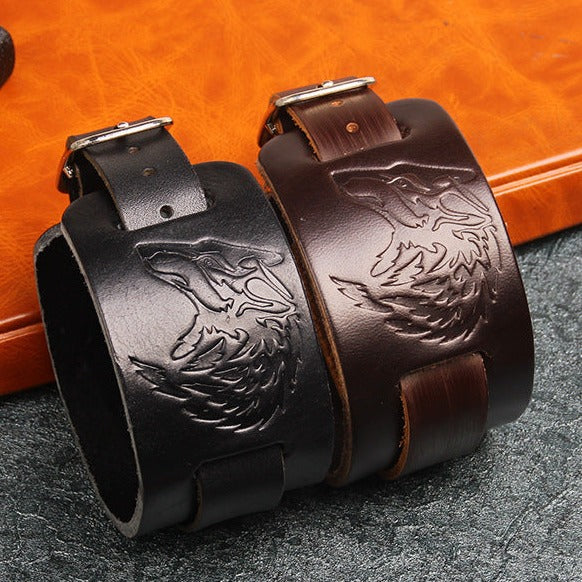 Wolf Sigil Leather Bracelet