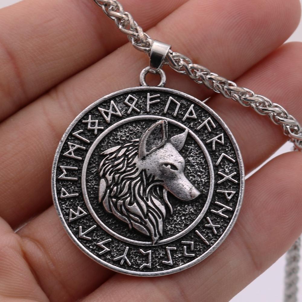 Úlfhéðnar Wolf Elder Futhark Runes Medallion Necklace