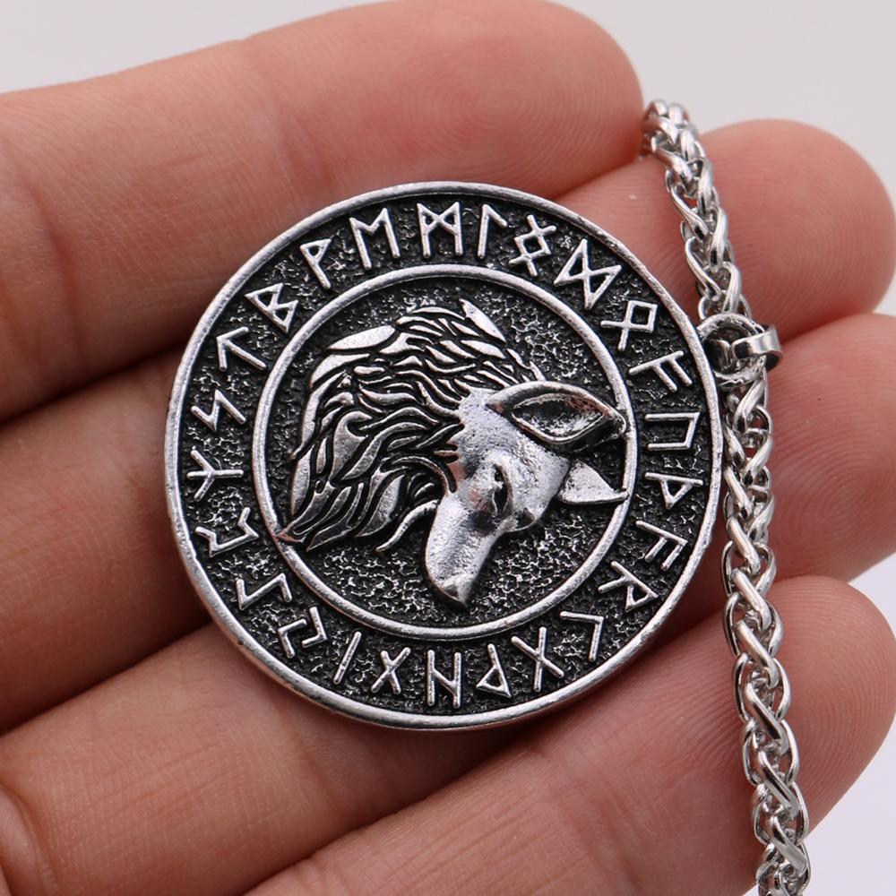 Úlfhéðnar Wolf Elder Futhark Runes Medallion Necklace