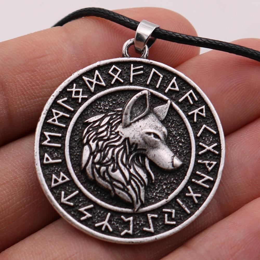 Úlfhéðnar Wolf Elder Futhark Runes Medallion Necklace