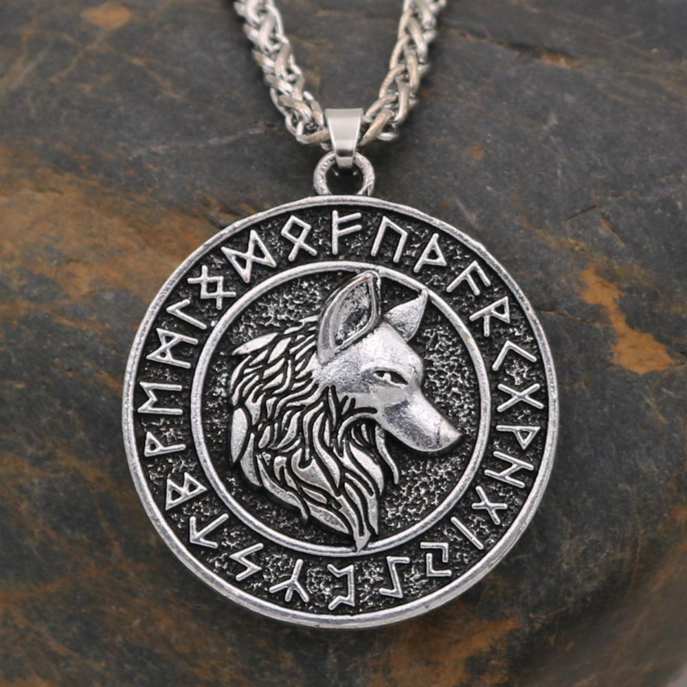 Úlfhéðnar Wolf Elder Futhark Runes Medallion Necklace