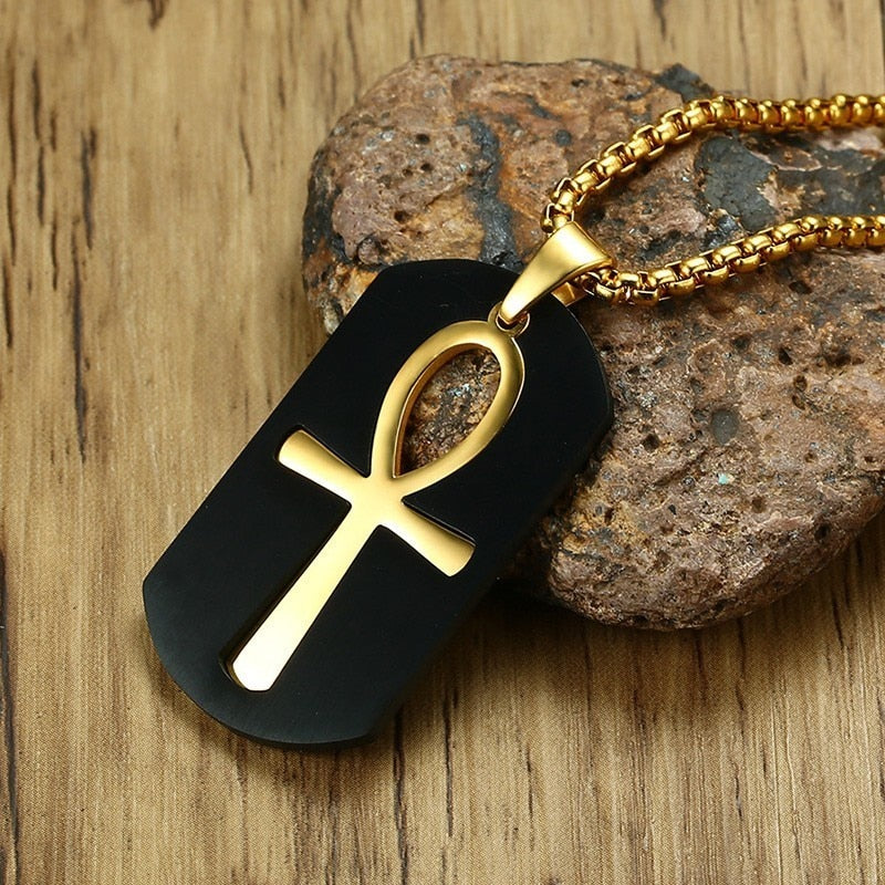 Egyptian Ankh Key of Life Tag Necklace