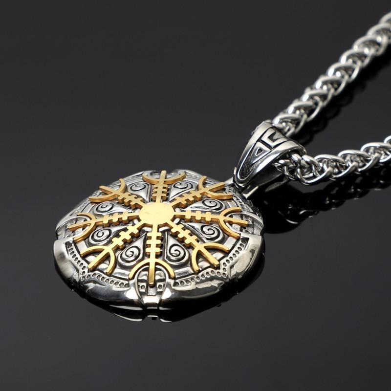 Aegishjalmr Helm of Awe Viking Magnetic Gold and Silver Stave Necklace - Wyvern's Hoard