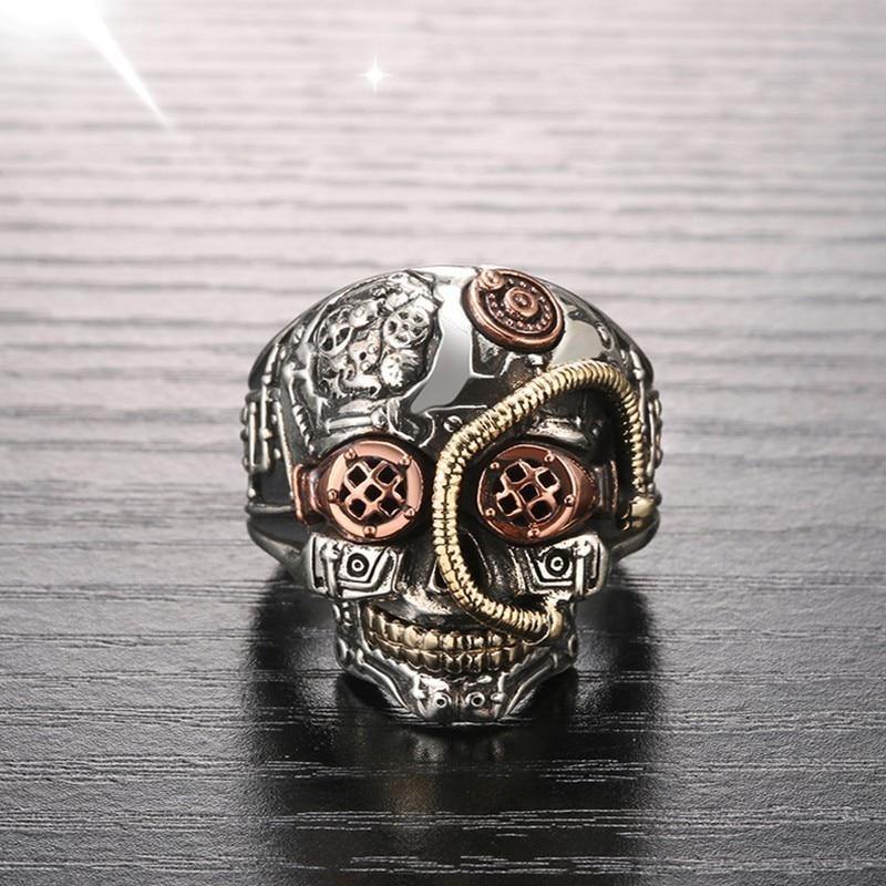 Steampunk Skull Sterling Silver Ring - Wyvern's Hoard