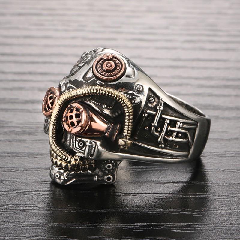 Steampunk Skull Sterling Silver Ring - Wyvern's Hoard