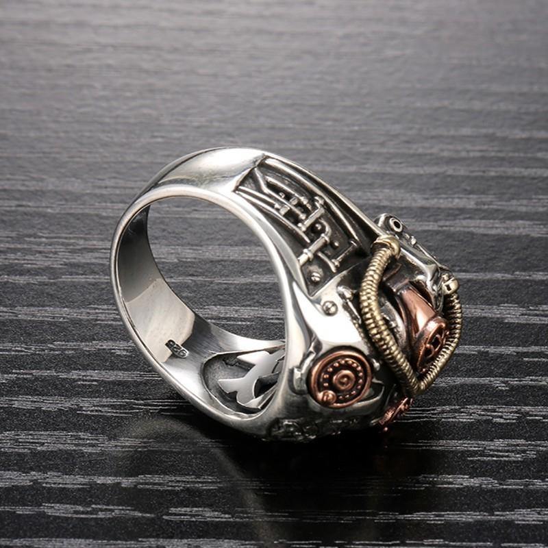Steampunk Skull Sterling Silver Ring - Wyvern's Hoard