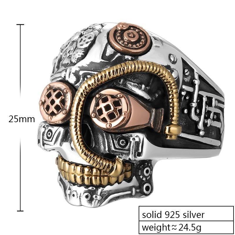 Steampunk Skull Sterling Silver Ring - Wyvern's Hoard