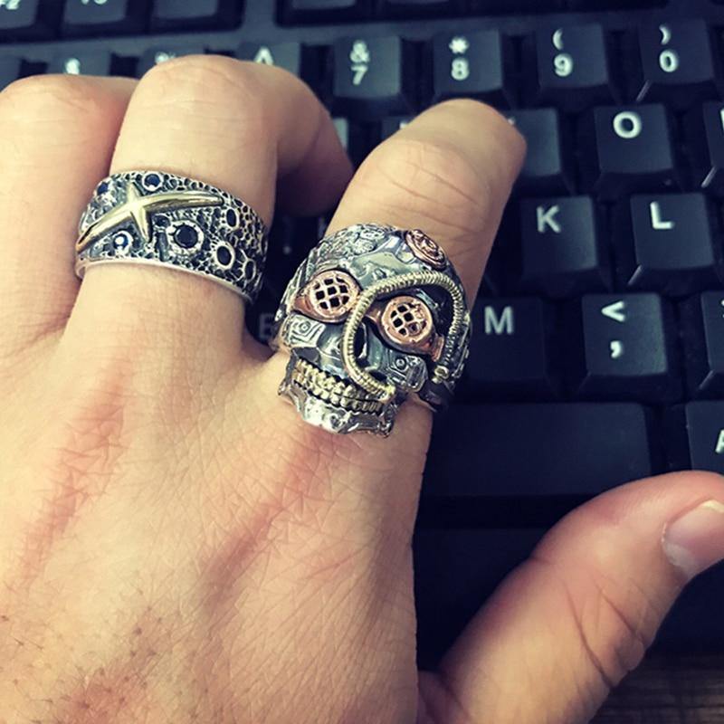 Steampunk Skull Sterling Silver Ring - Wyvern's Hoard