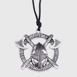 Battle-Worn Viking Battleaxes & Helmet with Runes Necklace