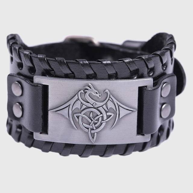 Celtic Wyvern Triquetra Leather Bracelet