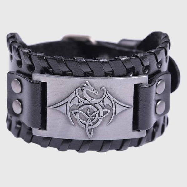 Celtic Wyvern Triquetra Leather Bracelet – Wyvern's Hoard
