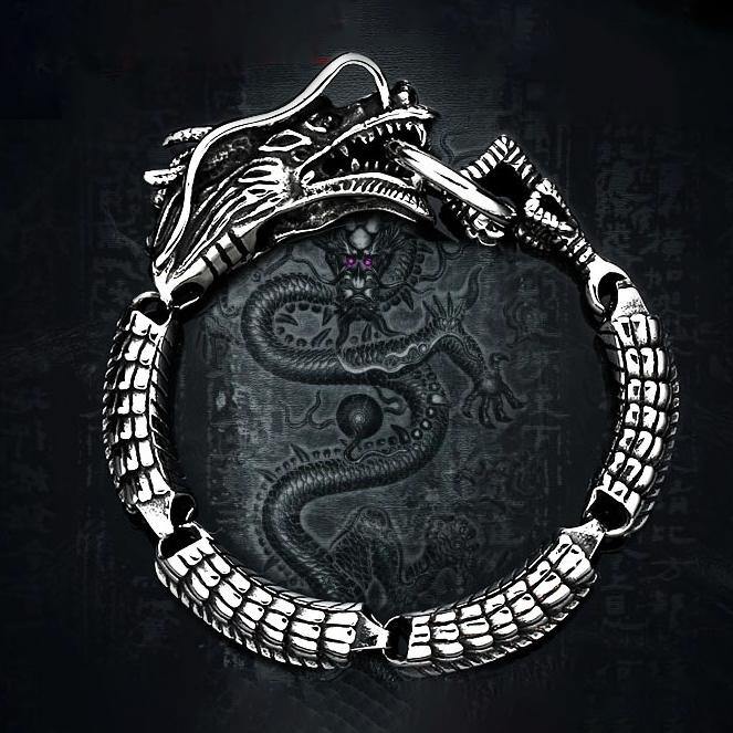 Dragon Stainless Steel Link Bracelet - Wyvern's Hoard