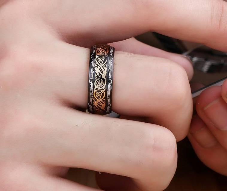 Gilded Celtic Dragon Ring - Wyvern's Hoard