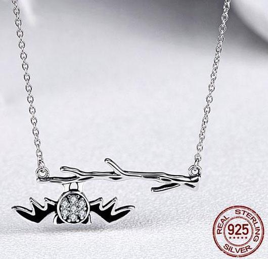 bamoer Official Store Pendant Necklaces Hanging Bat Sterling Silver Necklace