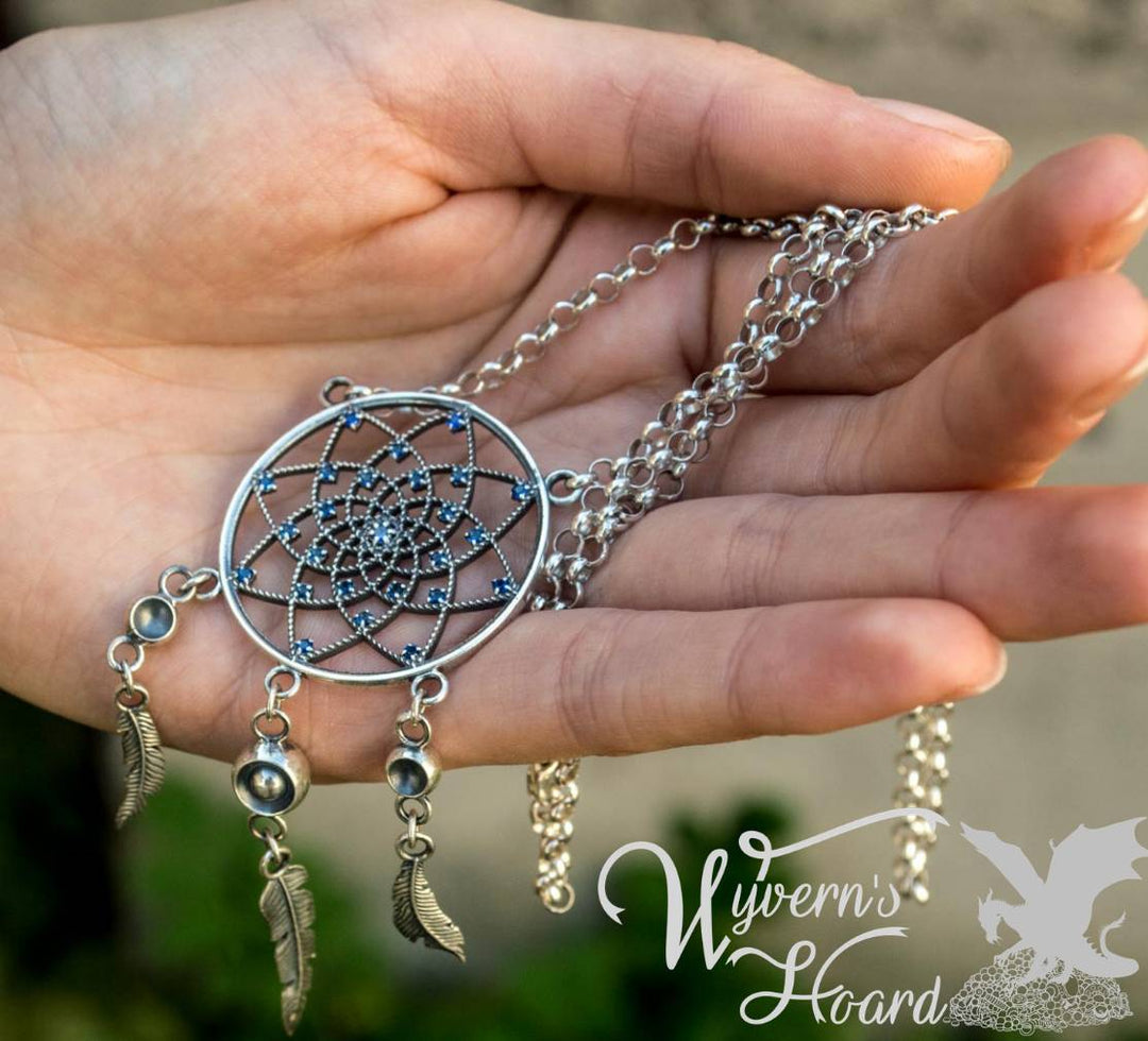 Bejeweled Dreamcatcher Sterling Silver Necklace