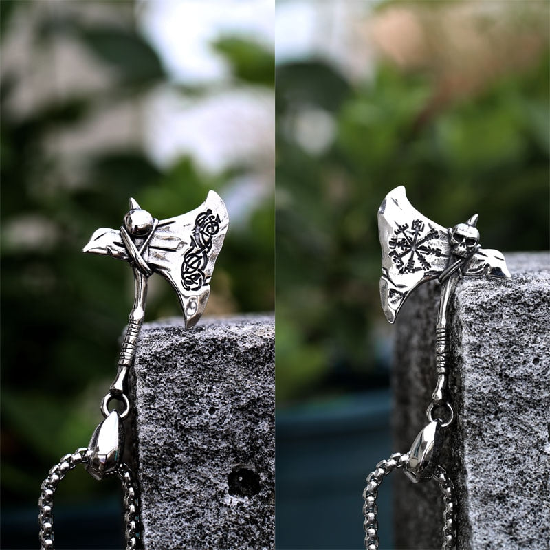 Viking Warrior Axe With Vegvisir Necklace