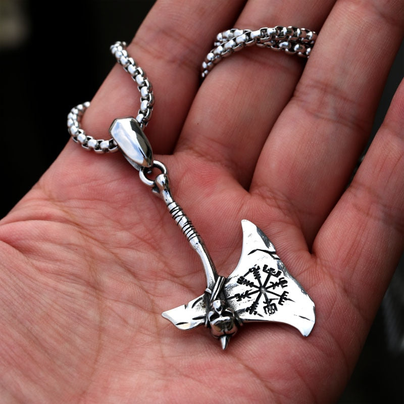 Viking Warrior Axe With Vegvisir Necklace