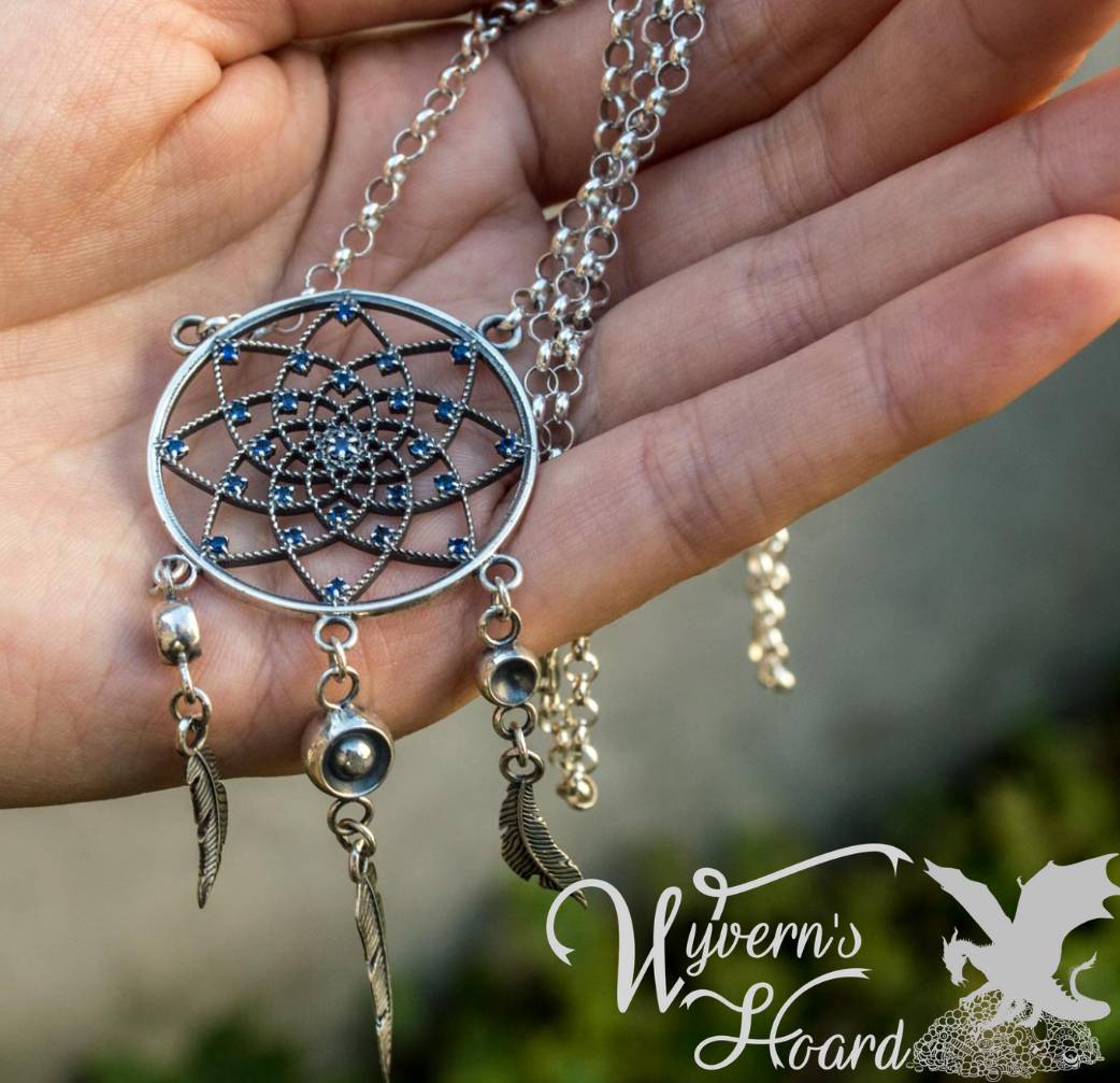Bejeweled Dreamcatcher Sterling Silver Necklace