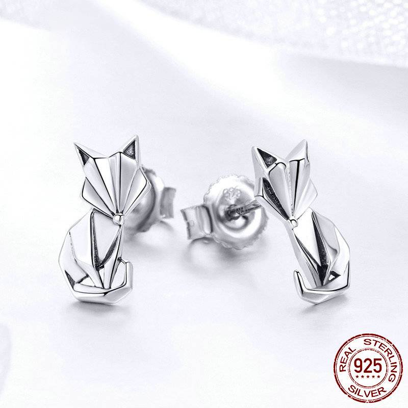 Origami Fox Sterling Silver Ring and Earrings Set