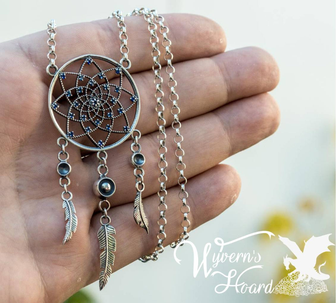 Bejeweled Dreamcatcher Sterling Silver Necklace