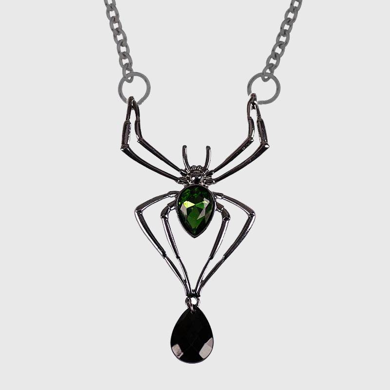 Bejeweled Black Spider Necklace