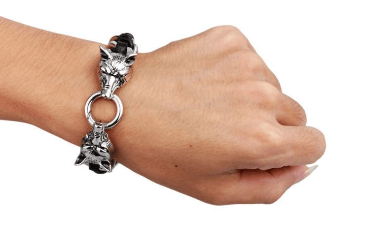 Fanduco Bracelets Twin Wolves Leather Chain Bracelet