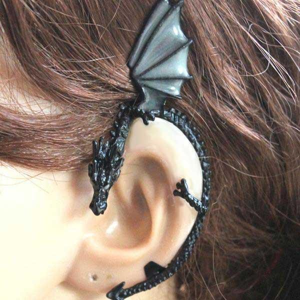 Fanduco Earrings Black The Whispering Dragon Glow In The Dark Handcrafted Ear Cuff