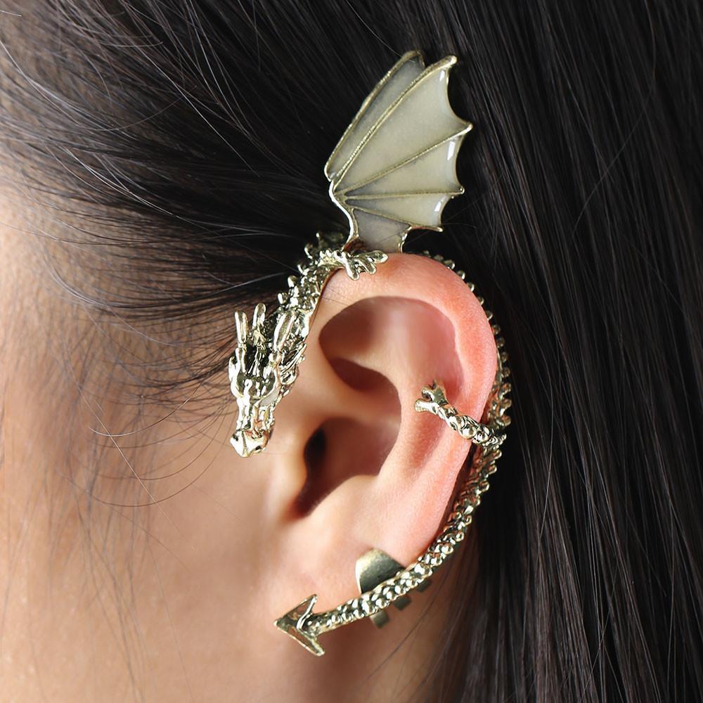 Fanduco Earrings Gold The Whispering Dragon Glow In The Dark Handcrafted Ear Cuff