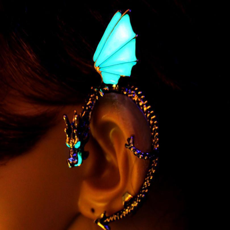 Fanduco Earrings The Whispering Dragon Glow In The Dark Handcrafted Ear Cuff