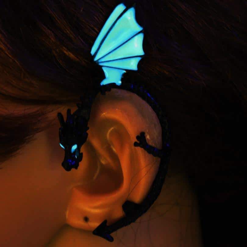 Fanduco Earrings The Whispering Dragon Glow In The Dark Handcrafted Ear Cuff
