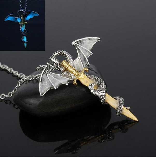 Fanduco Jewellery Dragon Sword Glow In The Dark Necklace