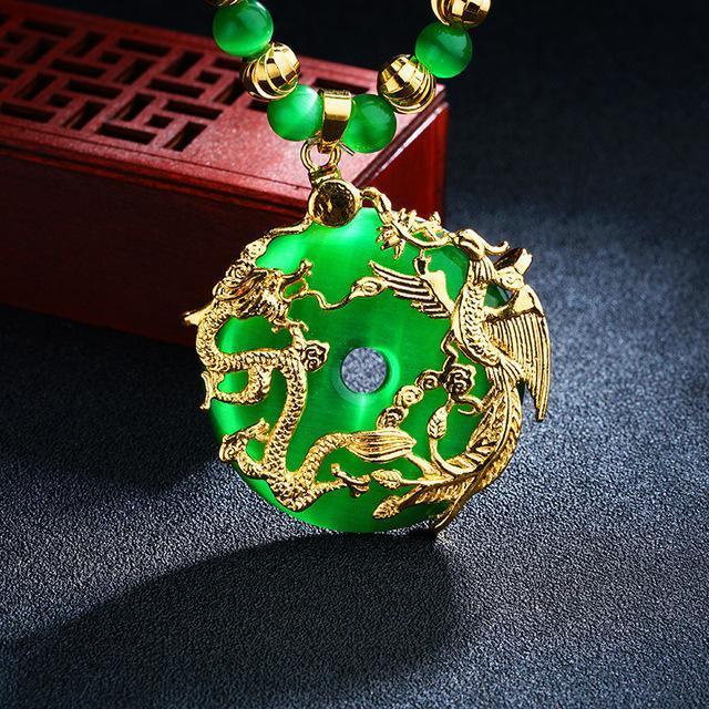 Fanduco necklaces Green Dragon Phoenix Opal Pendant