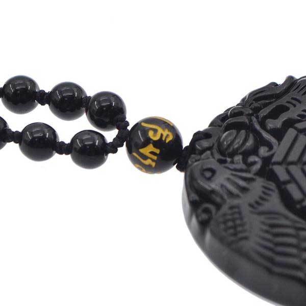 Fanduco Necklaces Hand Carved Dragon Phoenix Obsidian Necklace