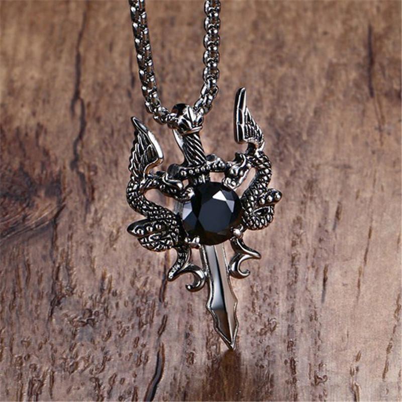 Fanduco Necklaces Twin Dragons Sword Necklace