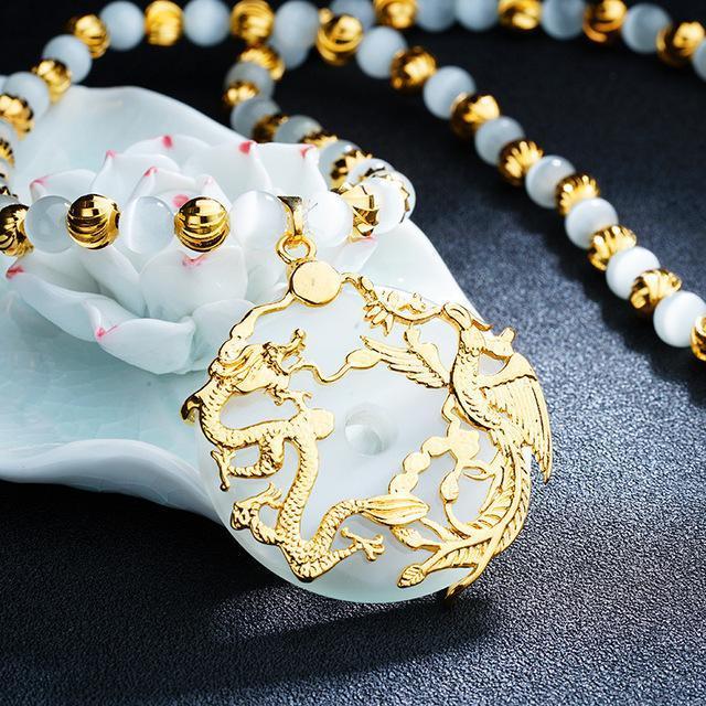 Fanduco necklaces White Dragon Phoenix Opal Pendant