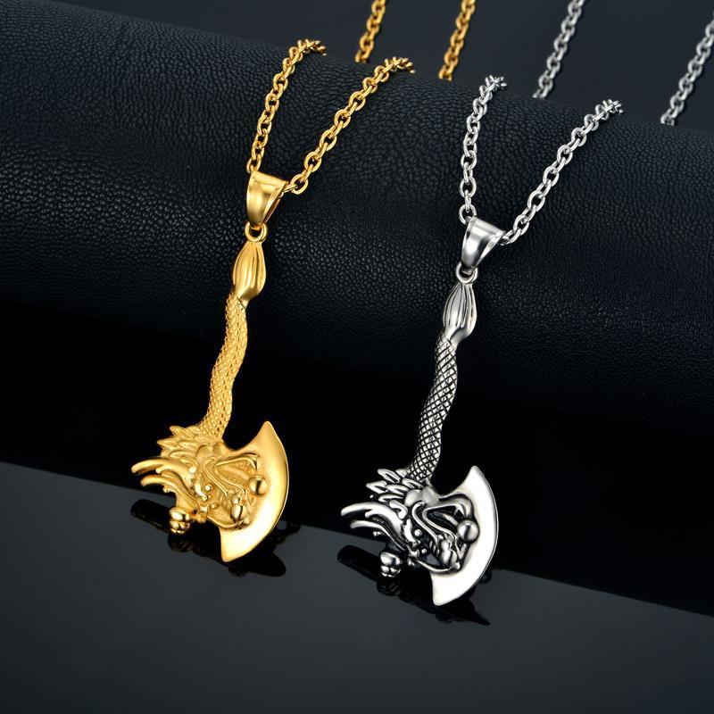 Fanduco Pendant Necklaces 18K Gold-Plated Dragon Axe Necklace