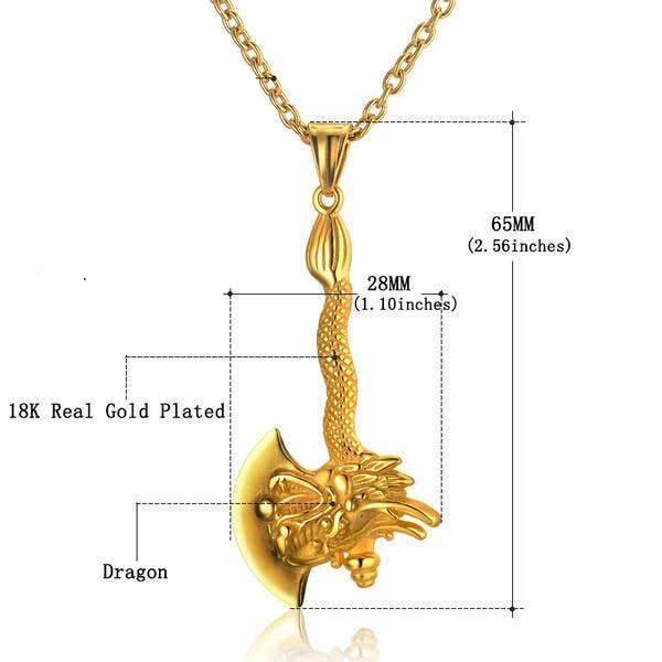 Fanduco Pendant Necklaces 18K Gold-Plated Dragon Axe Necklace