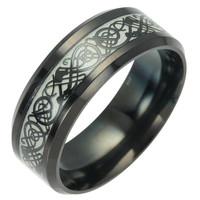 Fanduco Rings 6 / Black / Titanium Steel Celtic Dragon Glow In The Dark Ring
