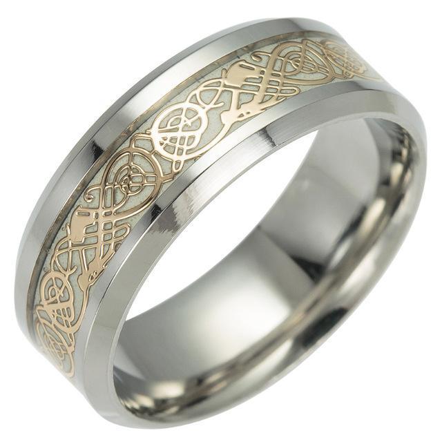 Fanduco Rings 6 / Gold Celtic Dragon Glow In The Dark Ring