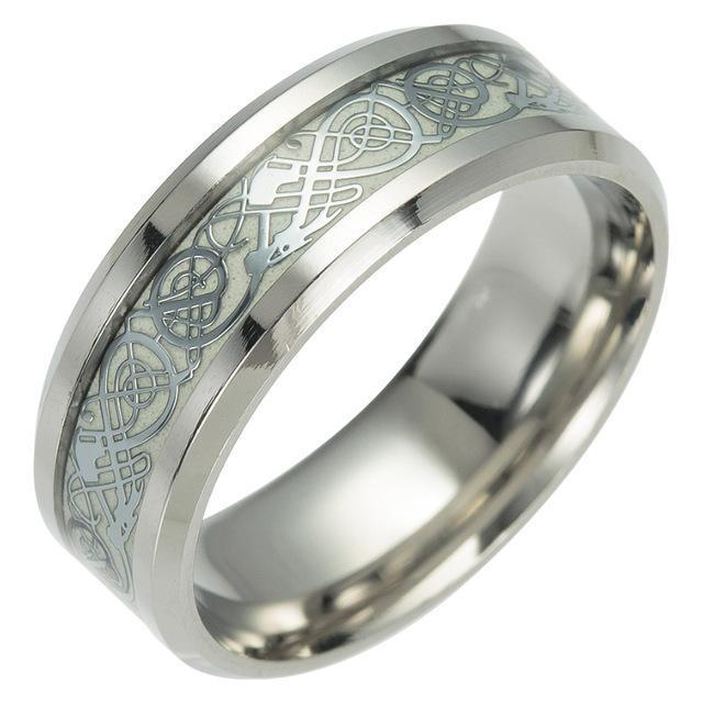 Fanduco Rings 6 / Silver Celtic Dragon Glow In The Dark Ring