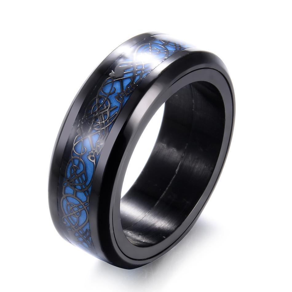 Fanduco Rings Celtic Dragon Blue Glow Ring