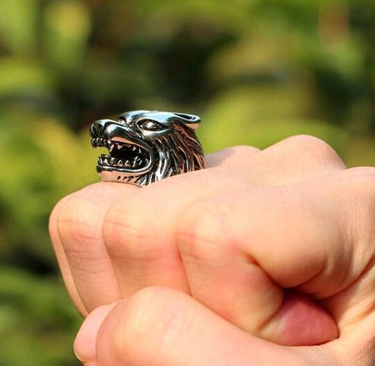 Fanduco Rings Steel Wolf's Head Ring