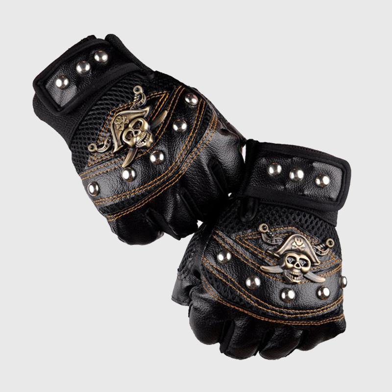 Pirate Skull Leather Gloves - Wyvern's Hoard