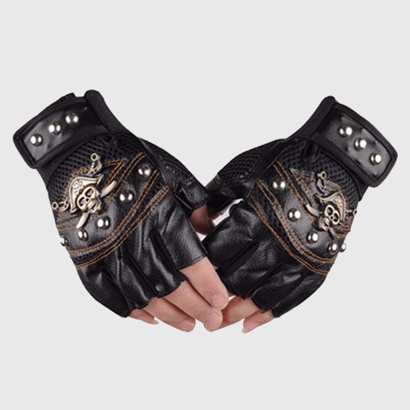 Pirate Skull Leather Gloves - Wyvern's Hoard