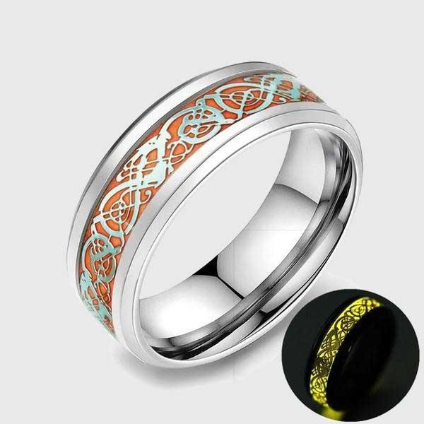 Celtic Dragon Glow In The Dark Ring (Yellow or Blue Glow) - Wyvern's Hoard
