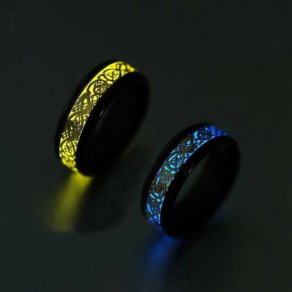 Celtic Dragon Glow In The Dark Ring (Yellow or Blue Glow) - Wyvern's Hoard