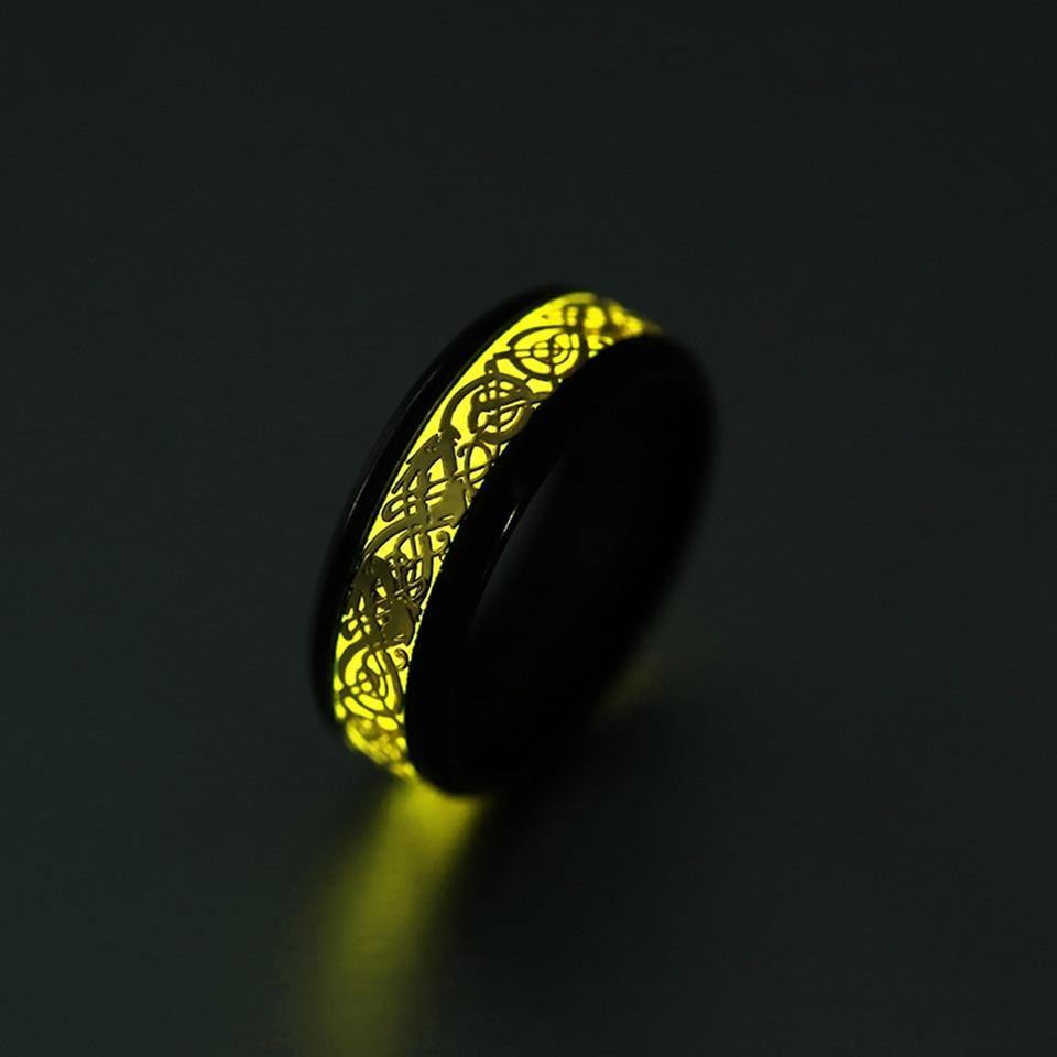 Celtic Dragon Glow In The Dark Ring (Yellow or Blue Glow) - Wyvern's Hoard