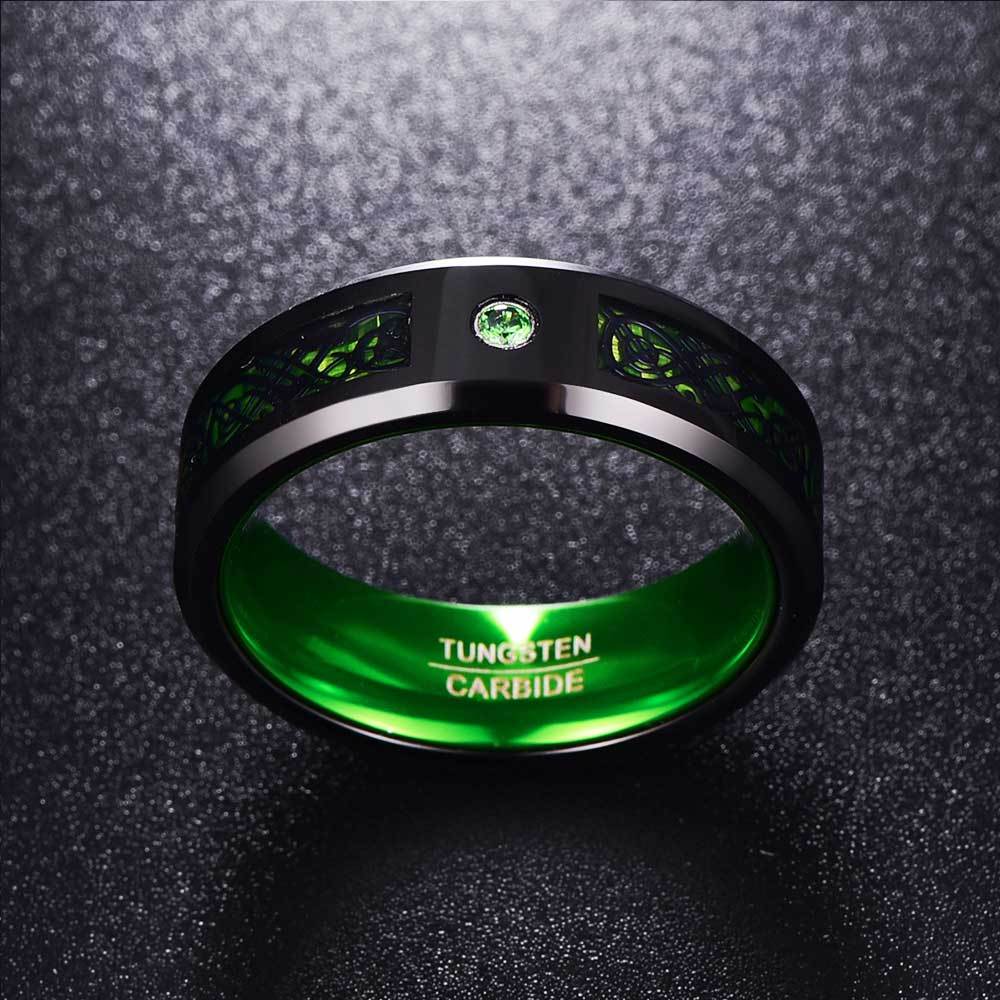Celtic Dragon Tungsten Carbide Rings With Carbon Fiber Inlay