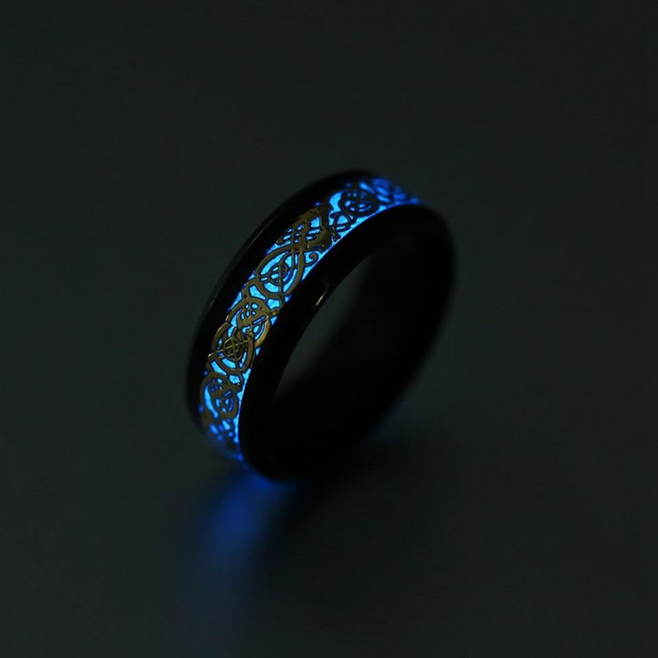 Celtic Dragon Glow In The Dark Ring (Yellow or Blue Glow) - Wyvern's Hoard